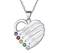 925 Sterling Silver Heart Necklace with Choice of Birthstone Setting Bridesmaid Jewelry Personalised Custom Name Heart Shape Five 5 Birthstone Pendant Gift for Women Teen Girls