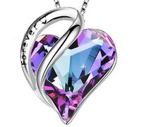 925 Sterling Silver Heart Pendant Necklace with Austrian Crystal Birthstone, "Forever" Engraved Gift for Women Her Valentine's Mother's Day Christmas Thanksgiving Birthday 45cm