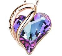 925 Sterling Silver Heart Pendant Necklace with Austrian Crystal Birthstone, Rose Gold Plated "Forever" Engraved Gift for Women Her Valentine's Mother's Day Christmas Thanksgiving Birthday 45cm