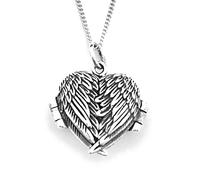 925 Sterling Silver HEART Photo Locket Opening Angel Wings Pendant 18 mm Diameter on 18" Silver Curb Chain