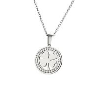 925 Sterling Silver Heart Shaped Four Leaf Necklace For Women Girls, Delicate Crystal Rhinestone Pendant - 4 Necklace, Alhambra Lucky