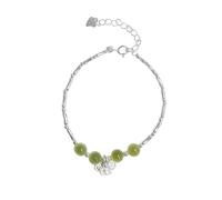 925 Sterling Silver Hetian Jade Bamboo Bracelet - Chinese Style Adjustable Chain with 'Wish Fulfilled' Engraving (Silver)