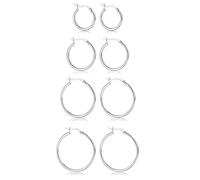 925 Sterling Silver Hoop Earrings for Women Dochais 4 Pairs, 18K Gold Plated Small Hoops Hypoallergenic Lightweight Round Tube Hoop Earrings Set for Women Girls (Silver)