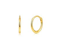 925 Sterling Silver Hoop Earrings Gold Plated Cartilage Tragus Helix Conch Huggie Hoops Earrings Piercings for Women Men Thin Hoops Thickness 1.3mm Inner Diameter 10 mm