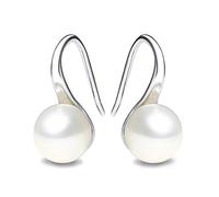 925 Sterling Silver Hoop Handpicked AAA+ Quality 7.5-8mm White Freshwater Cultured Pearl Dangle Drop Earrings Jewelry for Women