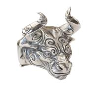 925 Sterling Silver Huge Bull Punk Ring TK389A Open UK Size P½~Z5 (UK Q½ (58.3mm))