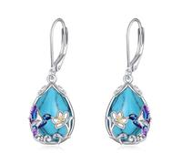 925 Sterling Silver Hummingbird Dangle Earrings for Women with Turquoise Lightweight Hypoallergenic Elegant Bird Stud Earrings, Gift for Her, Christmas, Mother’s Day, Birthday