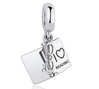 925 Sterling Silver I Love Reading Dangle Charm Beads Lucky Book Fits Pandora Bracelet Charms & European Bracelets, Metal, No Gemstone