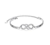 925 Sterling Silver Infinity Inspirational Bracelet with Message Always My Sister, Forever My Friend, Adjustable Sisters Bracelets Friendship Jewelry for Women Girls