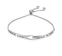 925 Sterling Silver Infinity Inspirational Bracelet with Message Always My Sister, Forever My Friend, Adjustable Sisters Bracelets Friendship Jewelry for Sister Women Girls