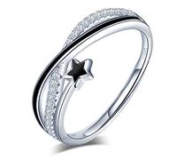 925 Sterling Silver Infinity Symbol Black Star Ring with Cubic Zirconia for Women Christmas Valentines Day Gift