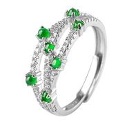 925 Sterling Silver Inlaid Natural Jade Rings for Women Eternity Ring Promise Ring Certified Green Jade Ring