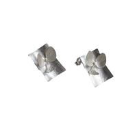 925 Sterling Silver Japanese Minimalist 3D Floral Square Stud Earrings, Artisanal Textured Statement Earrings for Women, Niche Versatile Elegant Ear Jewelry