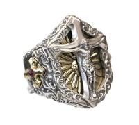 925 Sterling Silver Jesus Christ Cross Shield Biker Ring TA462A UK Size P½~Z5 (UK R½ (59.5mm))