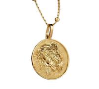 925 Sterling Silver Jesus Christ Pendant Necklace Gold |LK_NLC_00443 | plated round faith coin pendant 24 mm with 18 inch cable chain religious inspirational jewelry gift for