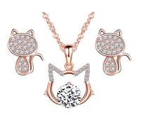 925 Sterling Silver Jewellery Sets for Women, Cat Pendant Necklace & Kitty Earrings with Sparkle AAA Cubic Zirconia