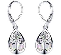 925 Sterling Silver Jewelry Exquisite Water Drop Blue White Fire Opal Life Tree Dangle Earrings For Women