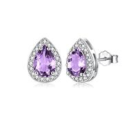 925 Sterling Silver June Birthstone Alexandrite Stud Earrings for Women, White Gold Plated Pear Cubic Zirconia Stud Earring, Birthday Gift Brides Bridesmaids Wedding Present