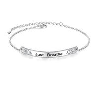 925 Sterling Silver Just Breathe Bracelet for Women for Anxiety Stress Relieving Lotus Flower Charm Bracelets for Teen Girls Yoga Fans Inspirational Cuff Bangle Bracelets