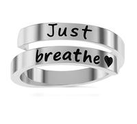 925 Sterling Silver Just Breathe- Inspirational Adjustable Ring for Women | Anxiety Relief, Spiritual Quote, Handmade Gift Jewelry | Tarnish Free, Stackable Thumb, Dainty Motivational Ring