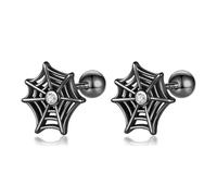 925 Sterling Silver Kids Black Halloween Spider Web Screw Stud Earrings For Daughter Girls Fine Jewelry