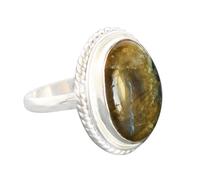 925 Sterling Silver Labradorite Oval Cabochon Ring 18x14mm Natural Handmade Silver Jewelry Grey Gemstone Ring for Women Wedding Birthday Gift Q 1/2, 58 (18.5)