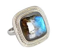 925 Sterling Silver Labradorite Ring Cushion Cabochon 17x17mm Rainbow Moonstone Handmade Gemstone Jewelry Gift for Women Birthday Anniversary Christmas M 1/2, 53 (16.9)