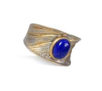 925 Sterling Silver Lapis Lazuli Wide Band Ring, Adjustable Brushed Texture Ring with Gold & Black Rhodium Plated, Bold Vintage Statement Jewelry for Women