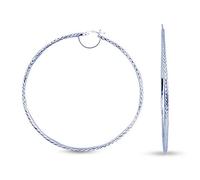 925 Sterling Silver Large Diamond-Cut Hoop Earrings Italian Design Click-Top for Women 70 MM