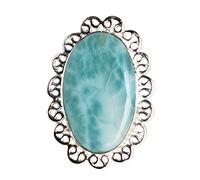 925 Sterling Silver Larimar Ring for Women - Fancy Cabochon 26x16mm Multicolor Stone, Bezel Set Boho Statement Ring, Handmade Gemstone Jewelry Gift 62 (19.70)