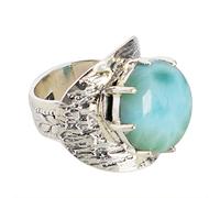 925 Sterling Silver Larimar Ring - Oval 17mm Cabochon in Prong Setting, Multicolor Gemstone Cocktail Ring, Handmade Boho Jewelry for Women 66 (21.00)