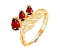 925 Sterling Silver Leaf Branch Ring For Women Natural Gemstone Ring 14K Gold Plated Matte Brushed Wrap Band Cocktail Promise Wedding Band For Her Ruby 14K Gold Plated