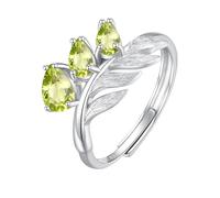 925 Sterling Silver Leaf Branch Ring For Women Natural Gemstone Ring 14K Gold Plated Matte Brushed Wrap Band Cocktail Promise Wedding Band For Her Peridot
