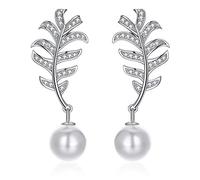 925 Sterling Silver Leaf Pearl Personality Stud Earrings Romantic Crystals From Earrings Women Ladies Jewelry