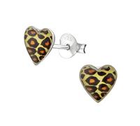 925 Sterling Silver Leopard Print Heart Stud Earrings - Hypoallergenic, Animal Print Earrings for Women & Girls, Bold Statement Jewellery Gift