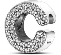 925 Sterling Silver Letter Charms with Cubic Zirconia Stones, Alphabet A-Z Letter Bead fit Pandora Bracelets for Women Girls Birthday DIY Jewellery Gift