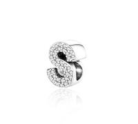 925 Sterling Silver Letter Charms with Cubic Zirconia Stones, Alphabet A-Z Letter Bead fit Pandora Bracelets for Women Girls Birthday DIY Jewellery Gift