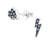 925 Sterling Silver Lightweight Hollow-Back Crystals Glitter Cloud And Lightning Bolt Stud Earrings for Women & Girls - Everyday Jewellery Jewellery Gift Boxed