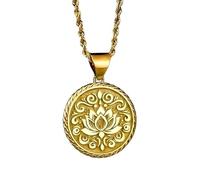 925 Sterling Silver Lotus Flower Pendant Necklace, 22MM |LK_NLC_00322 | round disc, gold plated sacred lotus floral mandala design, 18 inch cable chain, inspirational spiritual