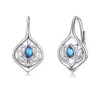 925 Sterling Silver Lotus Leverback Earrings Hypoallergenic Turquoise Earring Jewelry for Women Girls (Lotus)