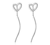 925 Sterling Silver Love Heart Tassel Needle Drop Threader Pull Through Dangle Earrings for Womens Girl