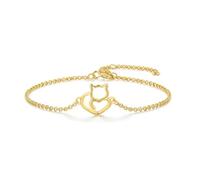 925 Sterling Silver Lovely Kitty Bracelets, Twisted Tail Heart Cat Bracelet, 925 Sterling Silver Chain Bracelet With Cat Love Heart Charm, Adjustable Link Chain Bracelets,Gold