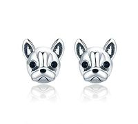 925 Sterling Silver Loyal Partners French Bulldog Dog Animal Small Stud Earrings For Women Jewelry