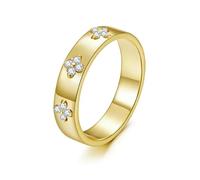 925 Sterling Silver Lucky Clover Moissanite Ring, Gold D Color Round Cut Moissanite Wide Band Ring For Women