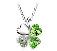 925 Sterling Silver Lucky Heart Necklace For Women, Crystal 4 Four Leaf Leaves Pendant Necklaces Lover, Love Necklace,