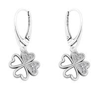 925 Sterling Silver Lucky Shine Pick Four-Leaf Clover Leverback Earrings Gift For Women | Embellished with Genuine Premium Crystals | Gift Boxed | Handmade in UK
