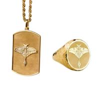 925 Sterling Silver Luna Moth Pendant Necklace & Signet Ring |LK_PCOM_0552 | 925 Sterling Silver Pendant Size 22x32mm Gold Plated Wings Charm Meaningful Jewelry Set