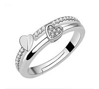 925 Sterling Silver Luxury Wedding Ring For Women Double Heart Zircon Opening Ring Valentine's Day Present