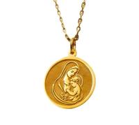 925 Sterling Silver Madonna and Child Pendant Necklace |LK_NLC_01631 | 22mm round religious medallion gold plated blessed mother engraved pendant with 18 inch cable chain gift