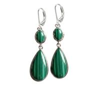 925 Sterling Silver Malachite Drop Earrings - Vintage Oval & Teardrop Gemstone Dangle May Birthstone Earrings with Lever Backs for Women